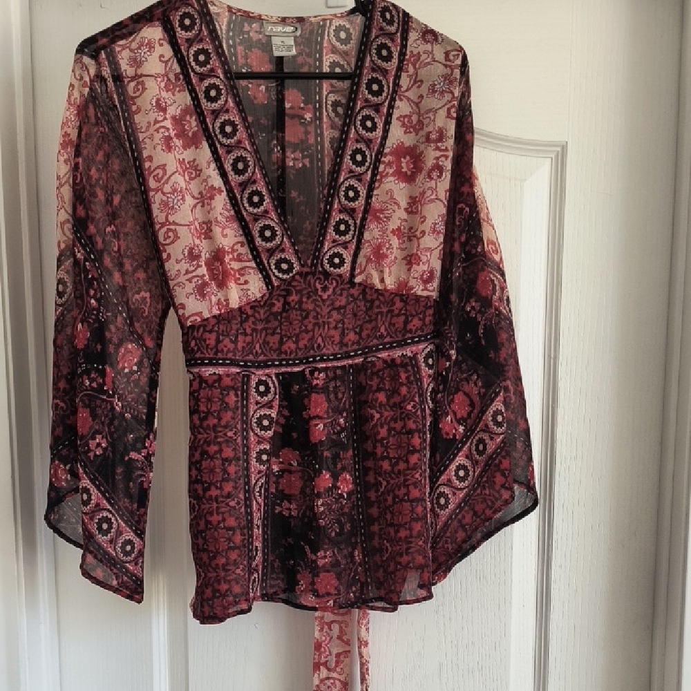 Rave Black and Red Floral Sheer Blouse
